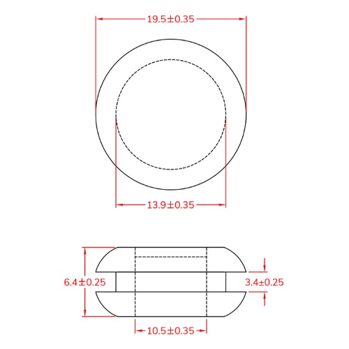 13.9mm 膜付グロメット(100個)【EA948HH-213】