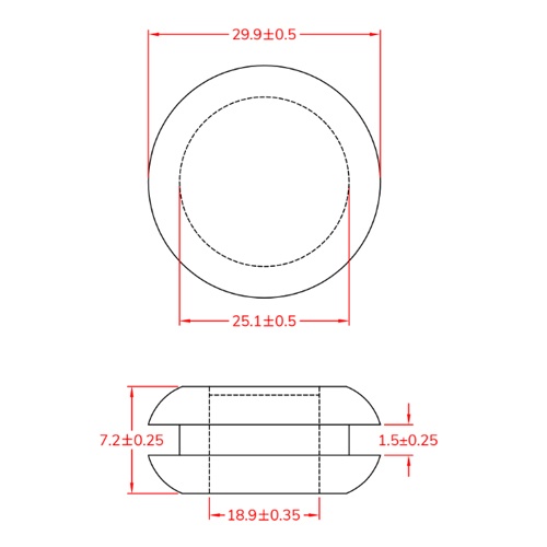 25.1mm 膜付グロメット(100個)【EA948HH-225】
