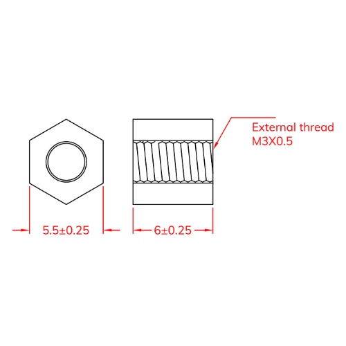 M3x 6.0mm 六角雌ねじスペーサ(ナイロン/10個)【EA949XB-21】