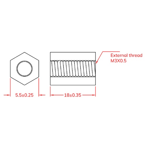 M3x18.0mm 六角雌ねじスペーサ(ナイロン/10個)【EA949XB-27】