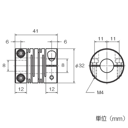 8 x8 mm/32mm フレキシブルカップリング(クランピング)【EA969BE-1】
