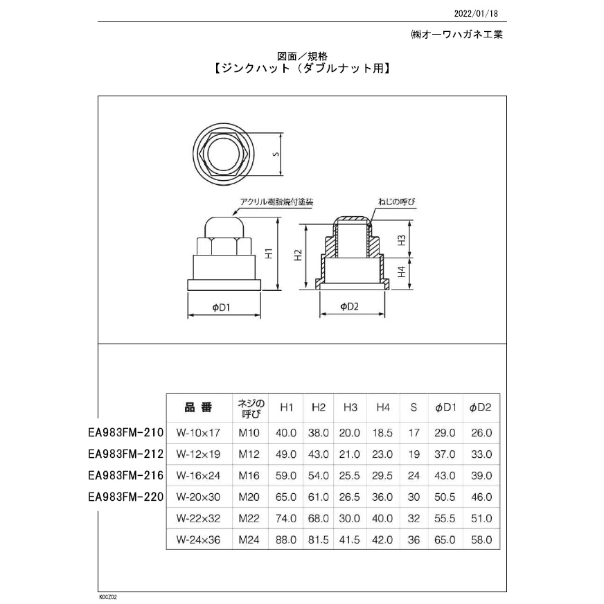 M20 ダブルナット用防食保護キャップ【EA983FM-220】