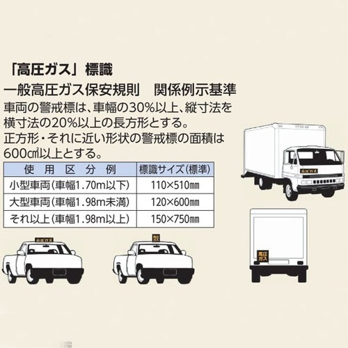 750x150mm[高圧ガス]車輌警戒標識(マグネット式)【EA983MB-150】