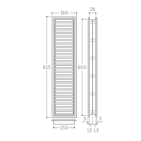 150x600mm 立型ドア用ガラリ(チーク)【EA997MF-12】