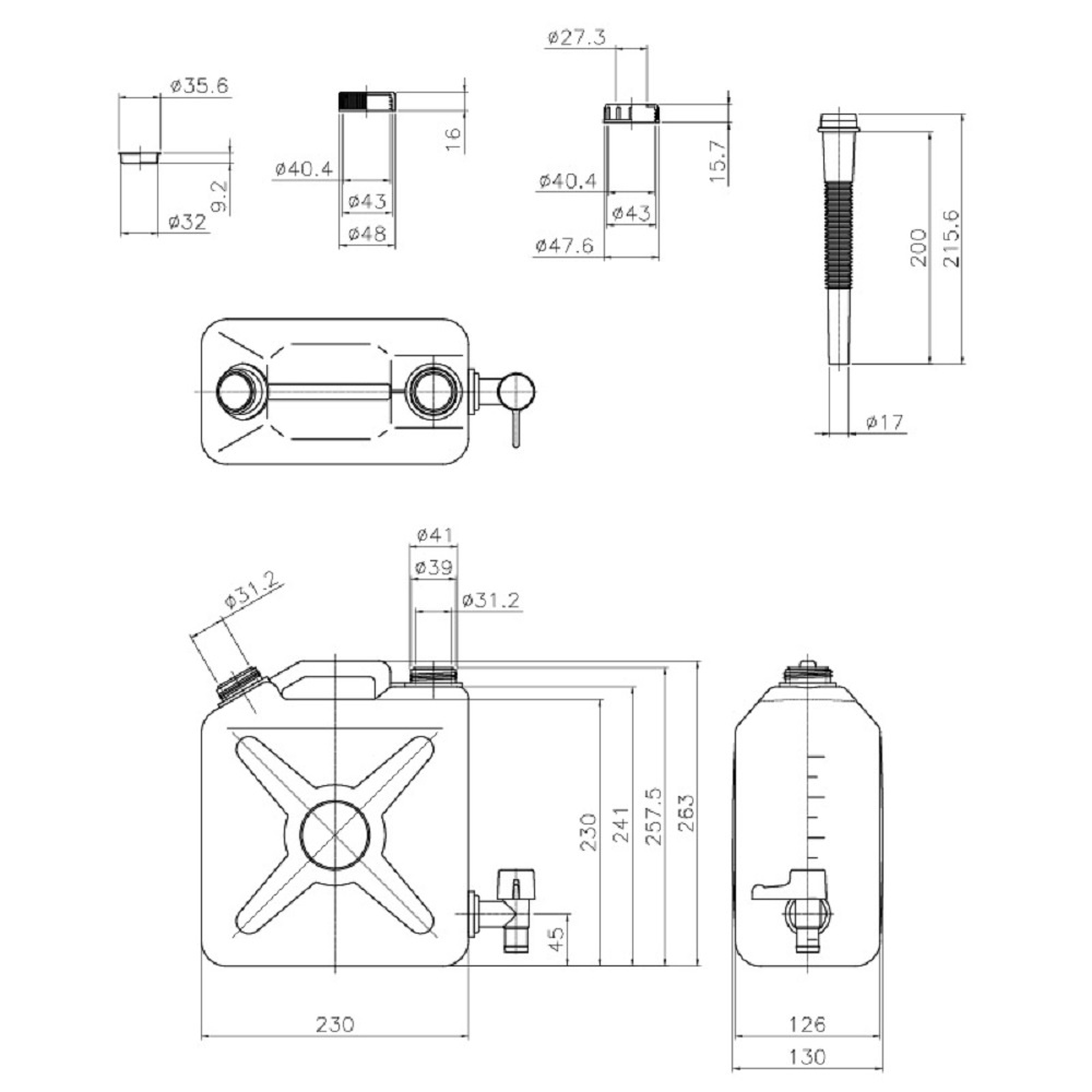 レバーコック付瓶 平角缶(2ケロ)5L【10-5301-55】