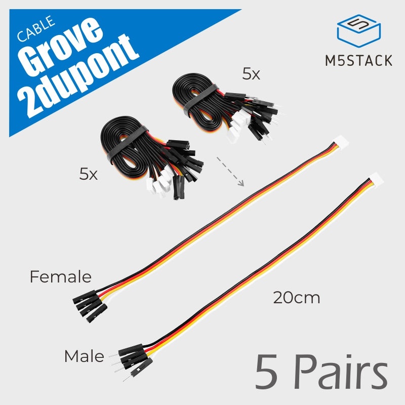 Grove-デュポン変換ケーブル(20cm、オス/メス各5本セット)【M5STACK-A096】