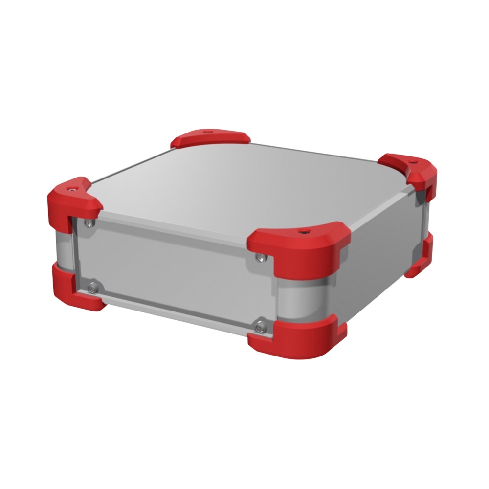 AUGE型コーナーガード付EMCシールドケース(シルバー/レッド)【AUGE66-36-30-SR】