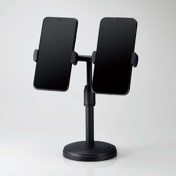 端末2台を並列配置できるスマホスタンド【P-DSARM2HBK】