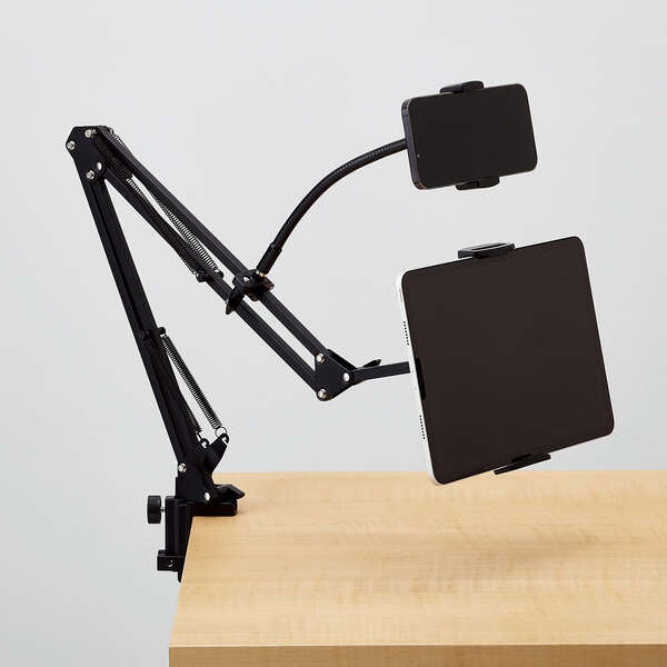 スマートフォン・タブレット用ダブルフレキシブルアームスタンド【TB-DSZARM2BK】
