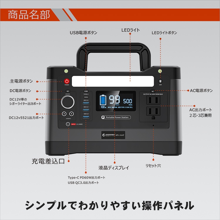 ポータブル電源 防災グッズ【SPI-54AT】
