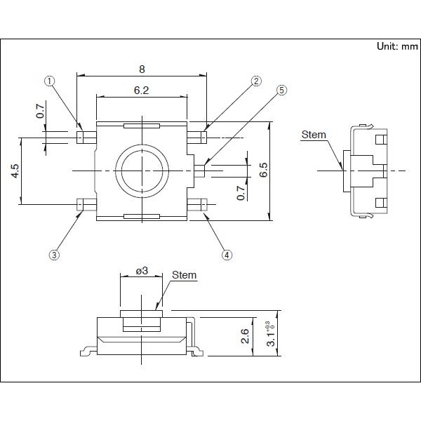 タクトスイッチ SKHMQ シリーズ 100個巻リール製品【SKHMQKG020】