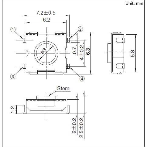 タクトスイッチ SKHU シリーズ 100個巻リール製品【SKHUALG020】