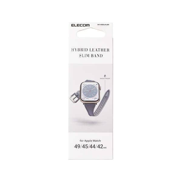 Apple Watch用ハイブリッドレザースリムバンド (49/45/44/42mm)【AW-45BDLHVJBK】