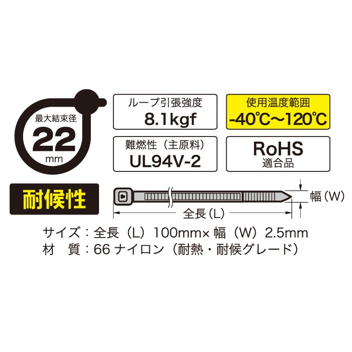 耐熱耐候タイ100UVH-50【LT-100W50TNK】
