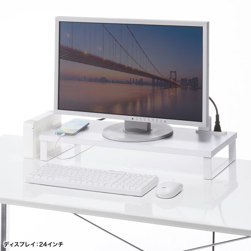 コンセント付キモニター台(W600/ホワイト)【MR-LC212W】