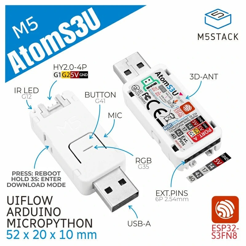 AtomS3U ESP32S3開発キット(USB-A付き) M5STACK-K125 M5Stack製｜電子部品・半導体通販のマルツ
