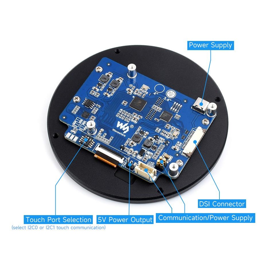 3.4インチ円形タッチスクリーンディスプレイ(800×800) MIPI DSI接続)【WAVESHARE-24321】