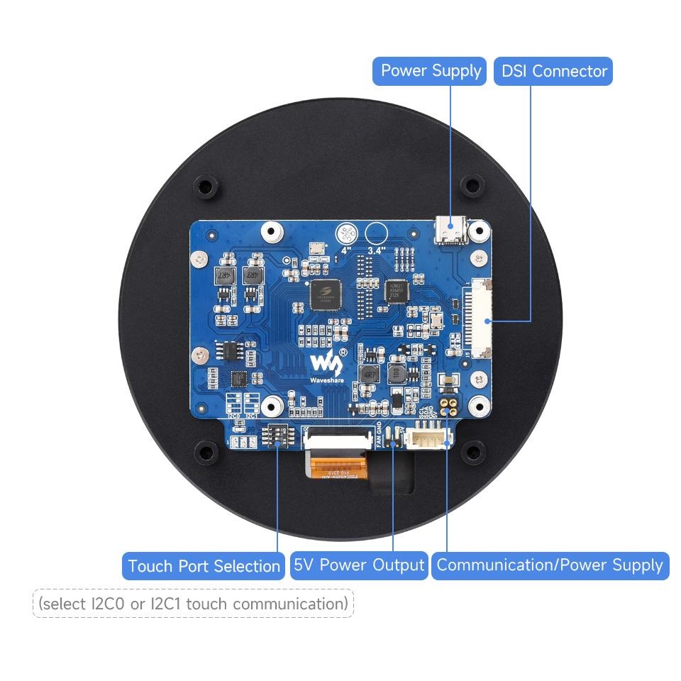 4インチ円形タッチスクリーンディスプレイ(720×720) MIPI DSI接続)【WAVESHARE-24603】