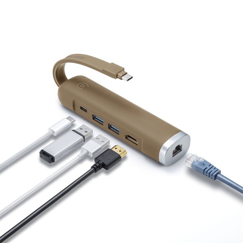 USB Type-Cモバイルドッキングステーション(HDMI＋LAN付)カーキ【USB-3TCHLP10K】