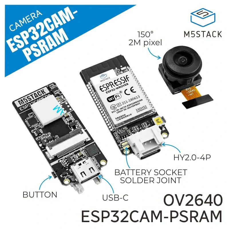 PSRAM搭載 ESP32魚眼カメラモジュール(OV2640)【M5STACK-U017-PCBA】