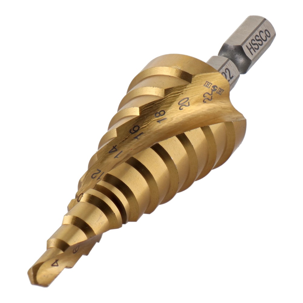 スパイラル式チタンコーティングステップドリル コバルトハイス鋼 10段 4-22mm【STP-9】