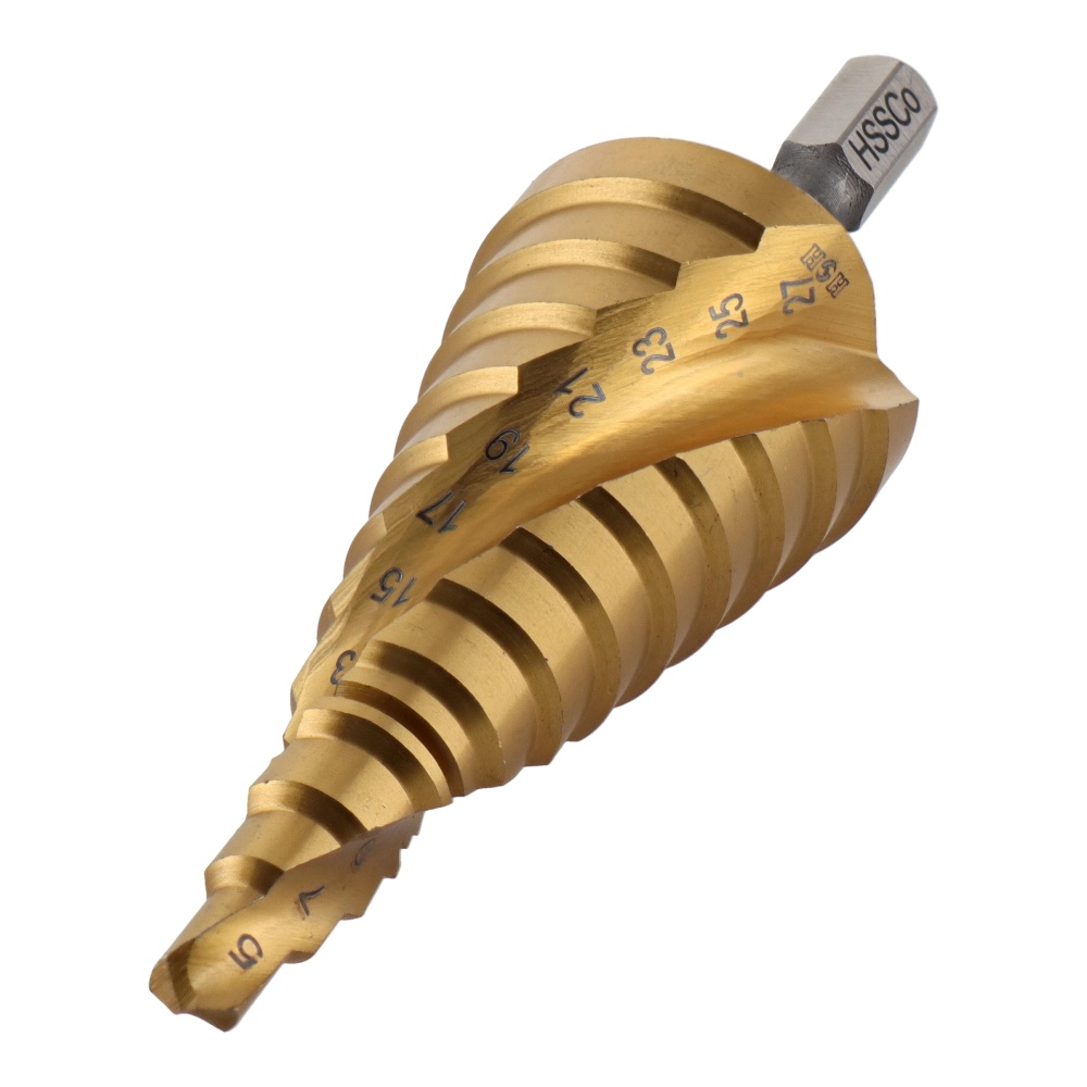スパイラル式チタンコーティングステップドリル コバルトハイス鋼 9段 5-27mm【STP-12】