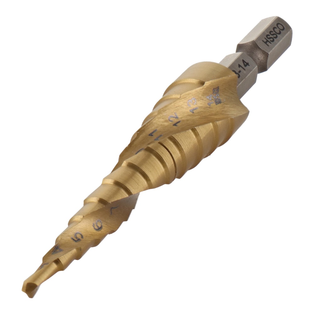 スパイラル式チタンコーティングステップドリル コバルトハイス鋼 12段 3-14mm【STP-14】