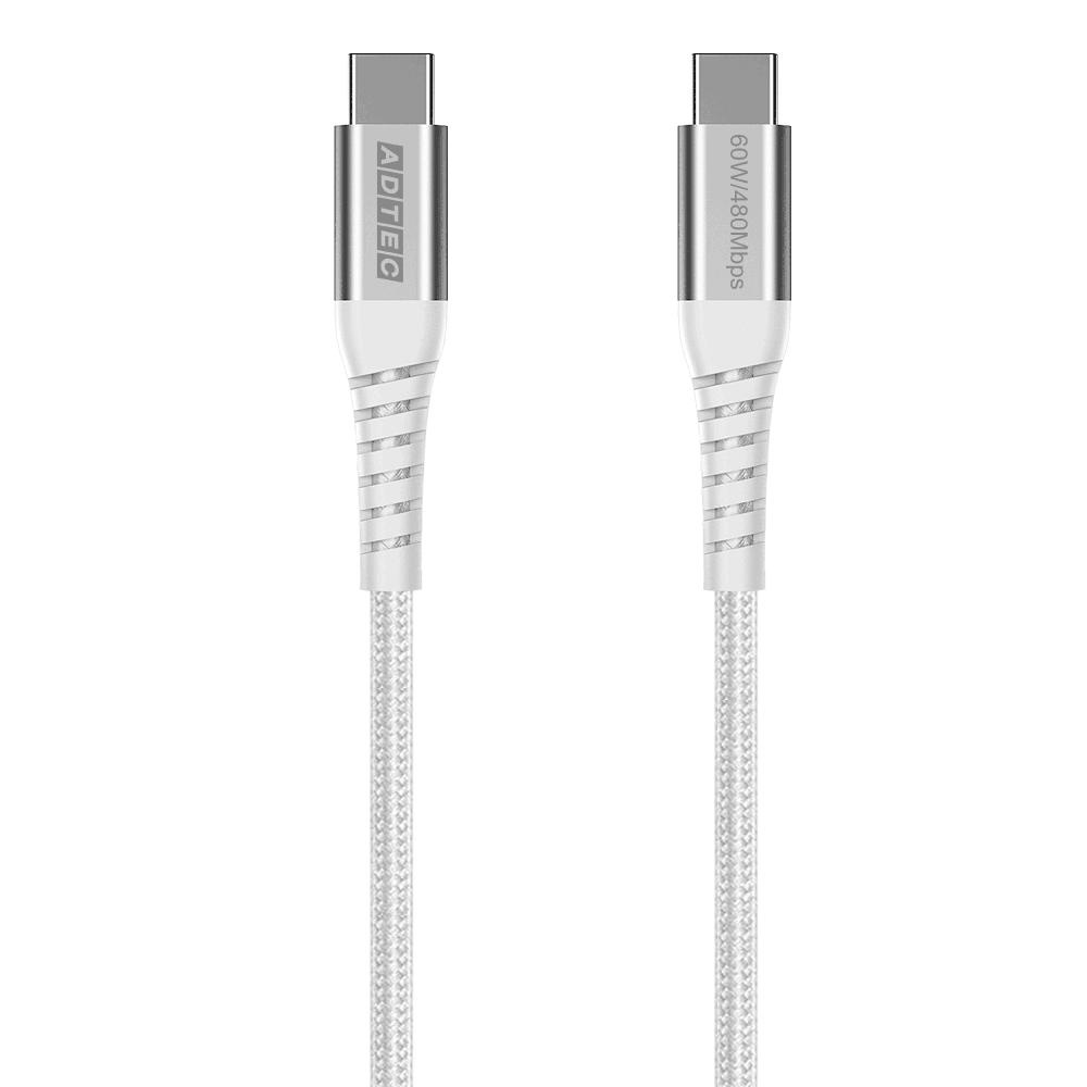 USB2.0 Type-C to C ケーブル(60W/3A/480Mbps/100cm/ホワイト)【APC-V1006CC-U2-WH】