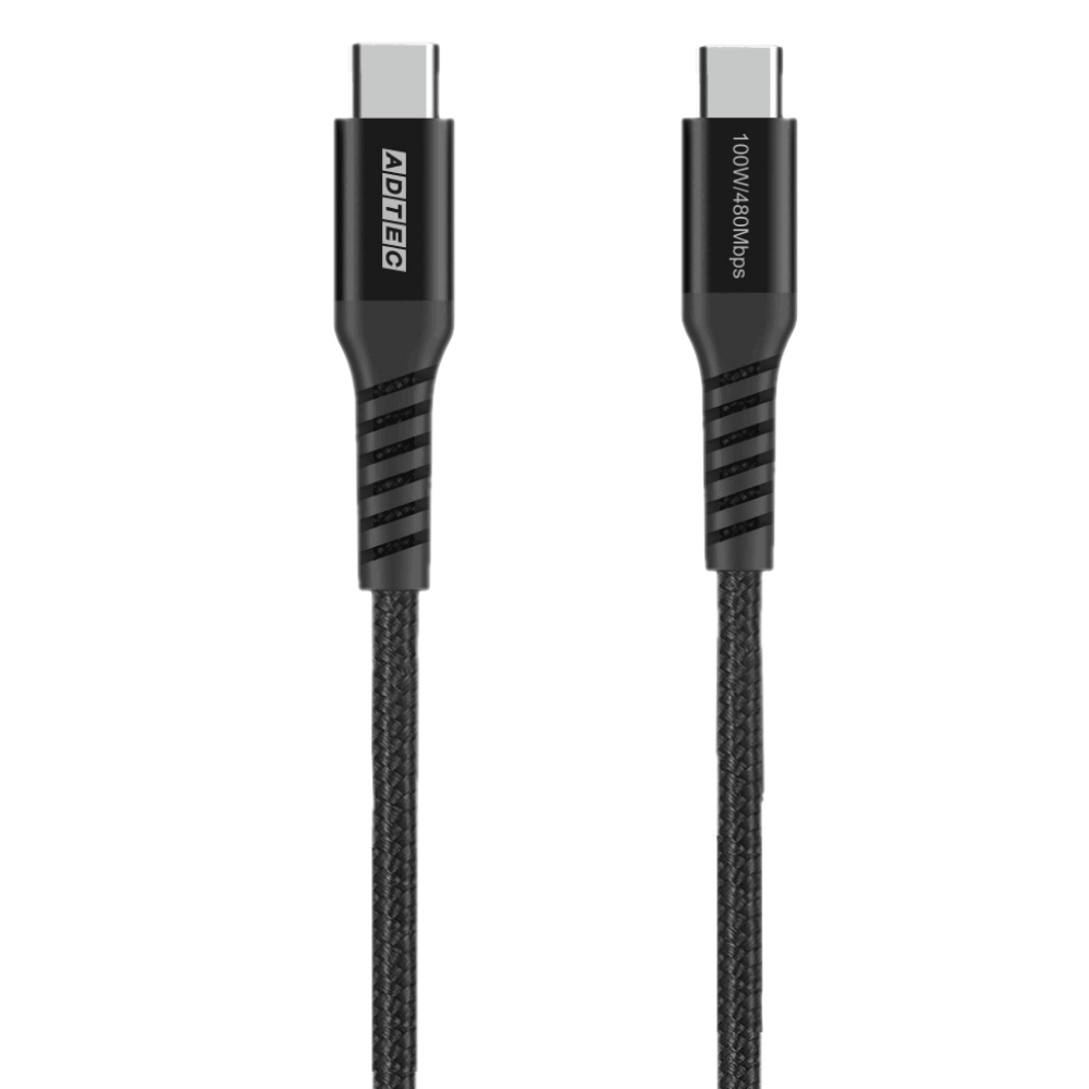 USB2.0 Type-C to C ケーブル(100W/480Mbps/200cm/ブラック)【APC-V2010CC-U2-BK】