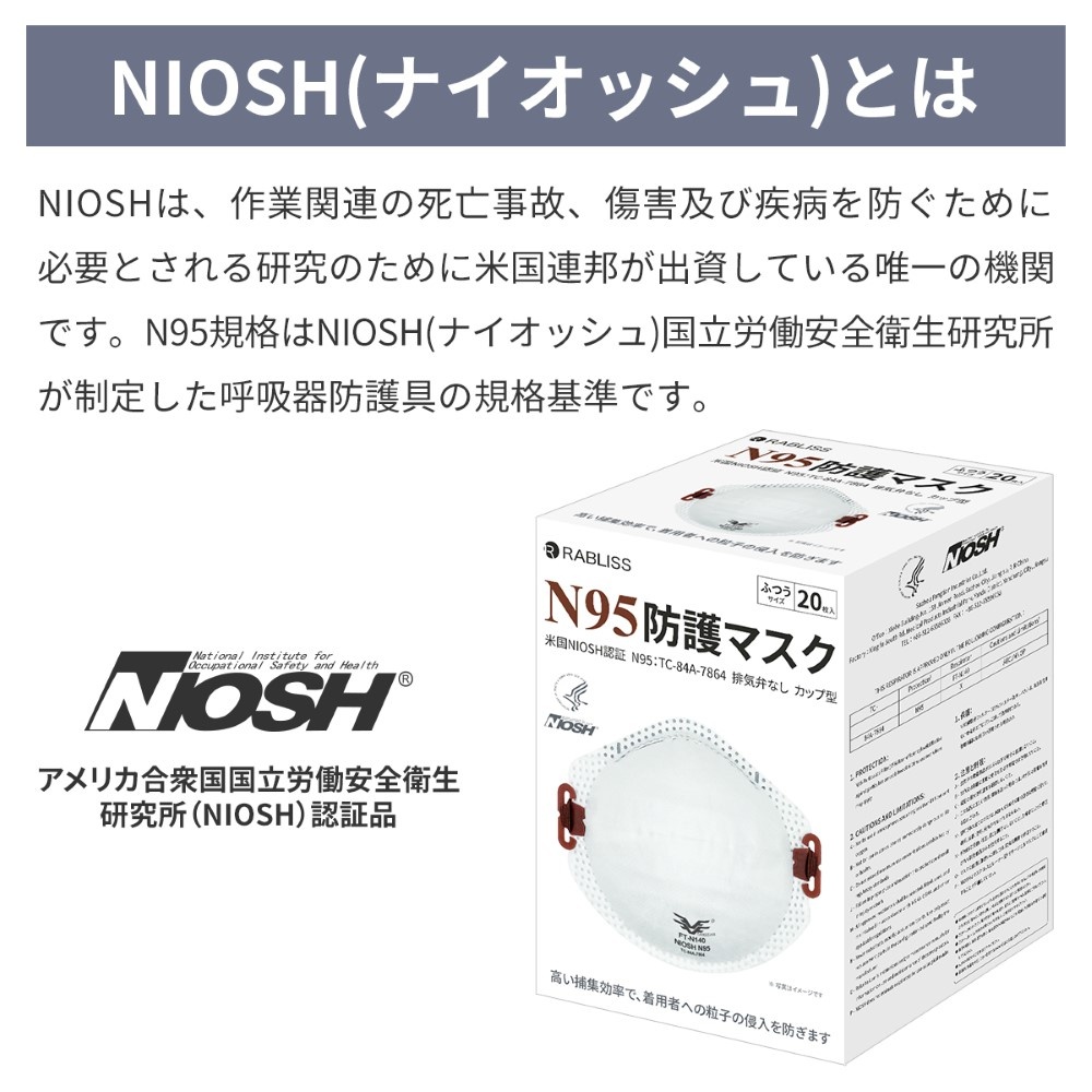 N95 マスク カップ型 米国NIOSH 認証 20枚入【KO313】