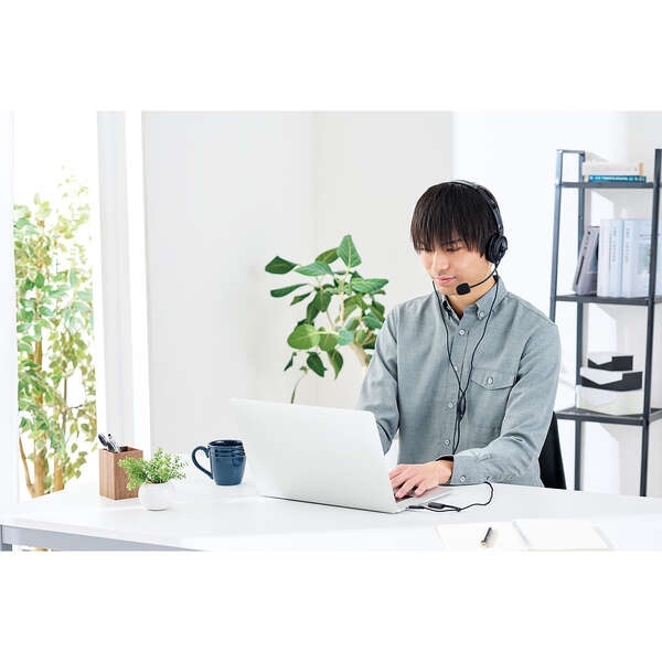 指向性マイク モバイルヘッドセット 大型タイプ USB Type-C【HS-HP10SCBK】