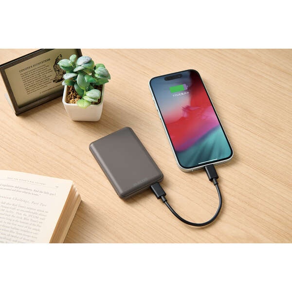 超コンパクトモバイルバッテリー(5000mAh/3A/USB Type-C×1)【DE-C48-5000DGY】