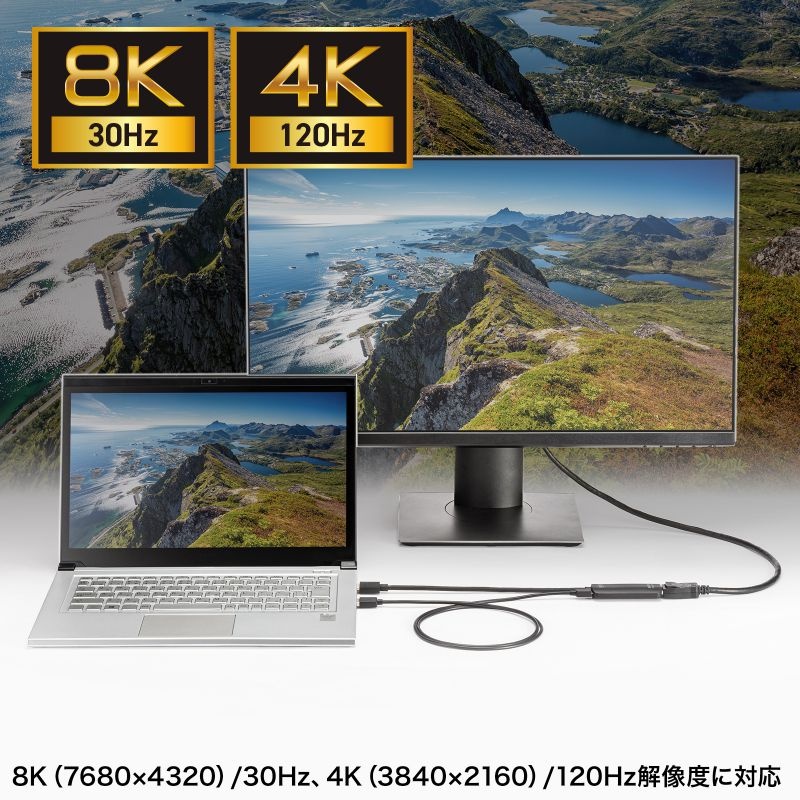 HDMI-DisplayPort変換アダプタ(8K/30Hz)【AD-HD32DP】