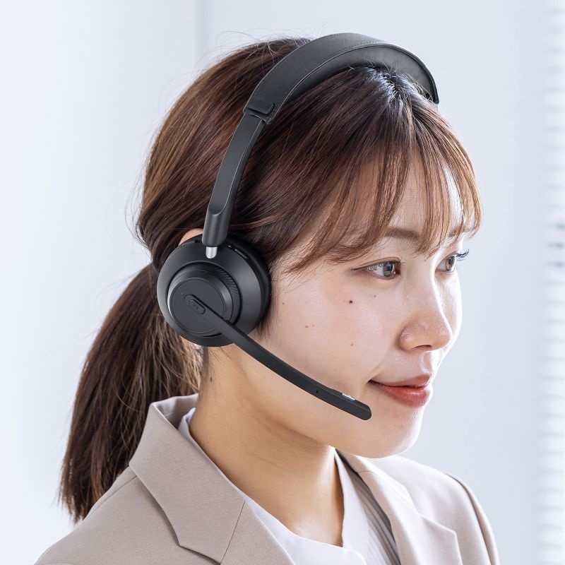 Bluetoothステレオヘッドセット(クレードル付き・デュアルマイク)【MM-BTSH70BK】
