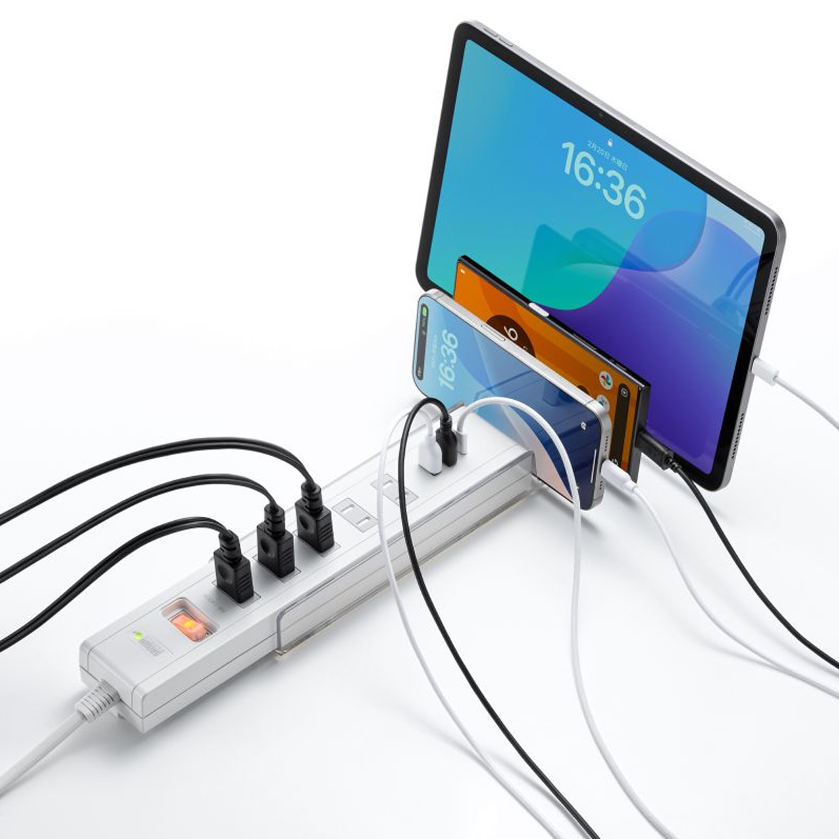 スマホスタンド付きタップ(2P・5個口・3m・ホワイト)【TAP-B47UC-3W】