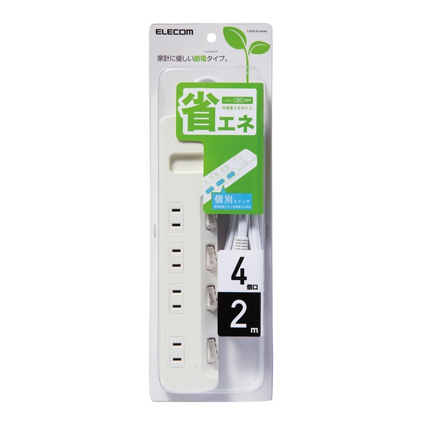 個別スイッチ付 省エネタップ 4個口 2m【T-E5A-2420WH】