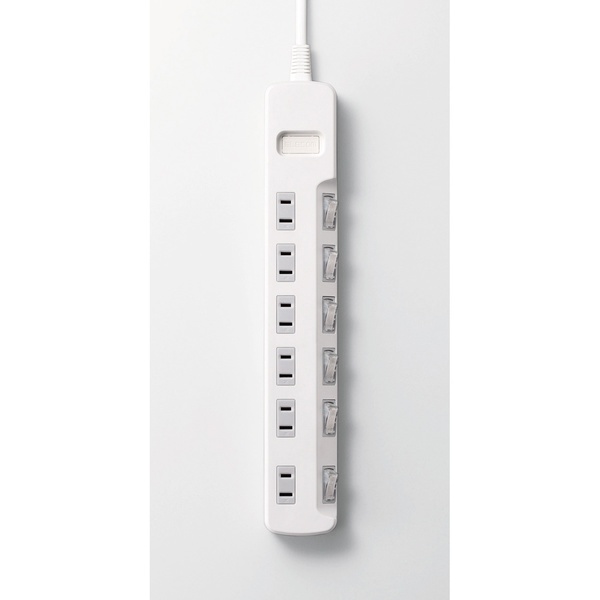 個別スイッチ付 省エネタップ 6個口 1m【T-E5A-2610WH】