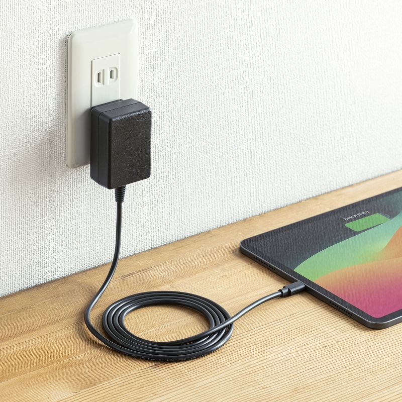 USB Type-Cケーブル一体型AC充電器(5V/3A)【ACA-IP103BK】