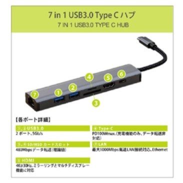 USB3.0 Type-Cハブ(7in1)【L-CHU7】