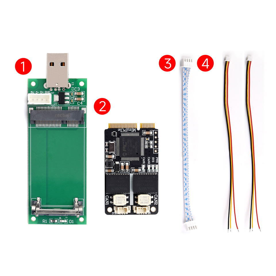 Waveshare 2ch CAN MiniPCIe(USB - MiniPCIe変換アダプタ付き)【WAVESHARE-27377】