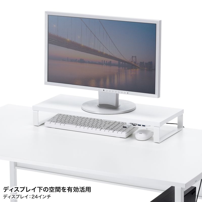 USBハブ付モニター台(ホワイト)【MR-LC215W】