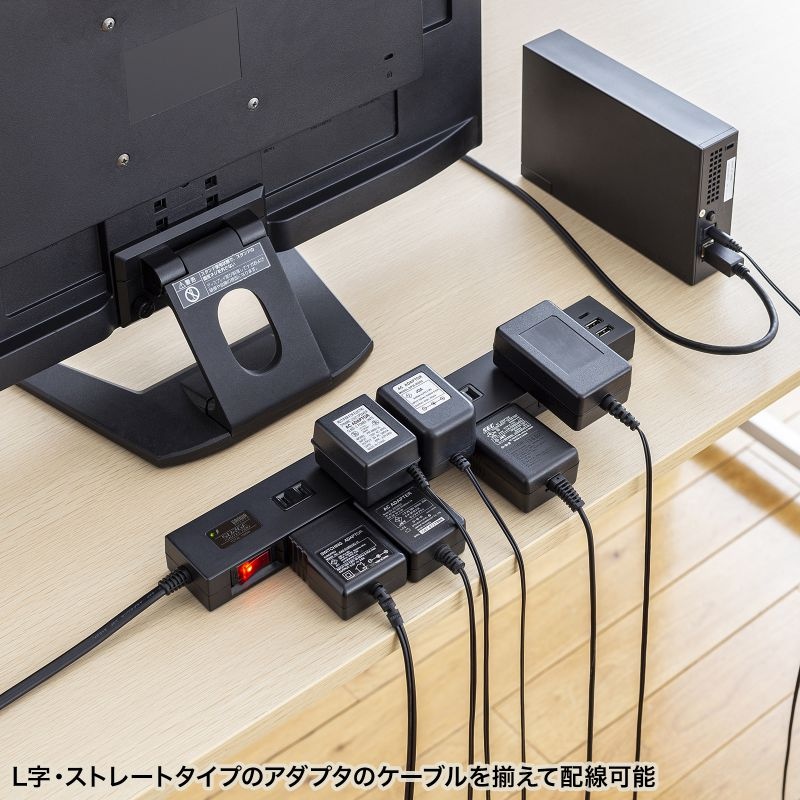 雷タップ 10個口＋USB-A＋Type-C(PD20W)ブラック・1m【TAP-SP2110NUC-1BK】