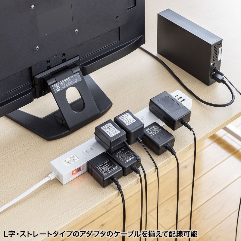 雷タップ 10個口＋USB-A＋Type-C(PD20W)ホワイト・1m【TAP-SP2110NUC-1W】