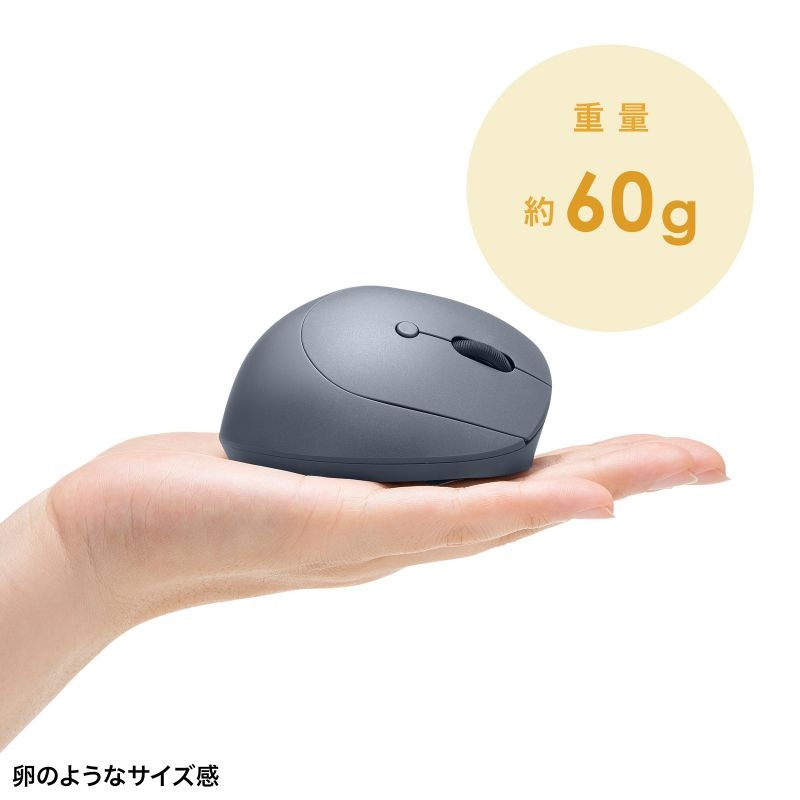 静音ワイヤレス小型エルゴノミクスマウス(充電式・5ボタン)【MA-EWBS522BK】