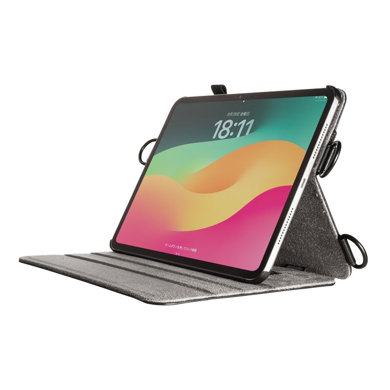 iPad Pro 11インチ(M4/2024)用スタンド・ベルト付きケース【PDA-IPAD1712BK2】