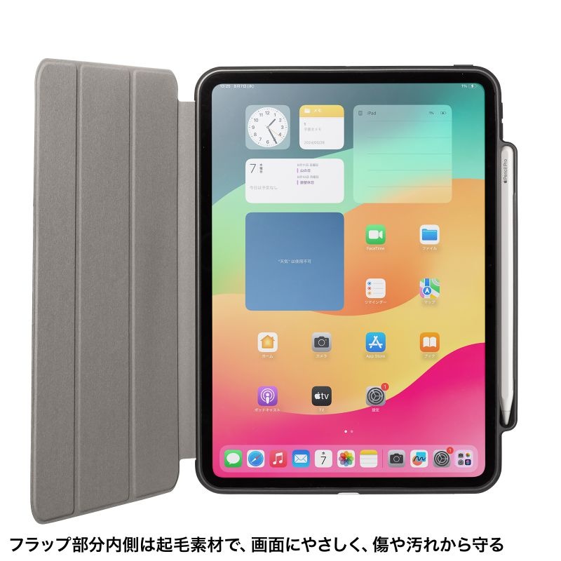 iPad Pro 11インチ(M4/2024)用タッチペン収納ポケット付きケース【PDA-IPAD1714BK3】