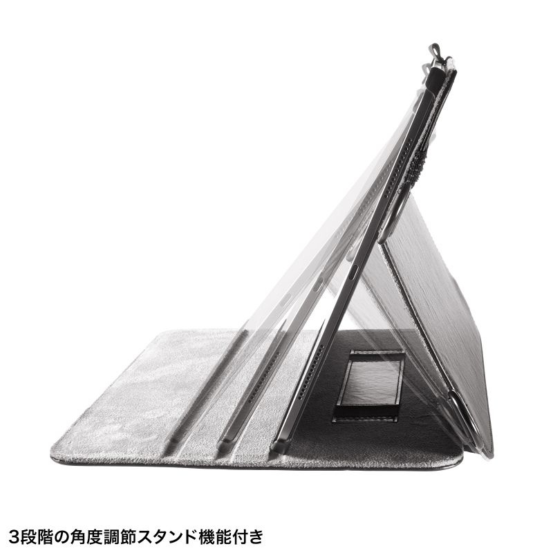 iPad Pro 13インチ(M4/2024)用スタンド・ベルト付きケース【PDA-IPAD2012BK】