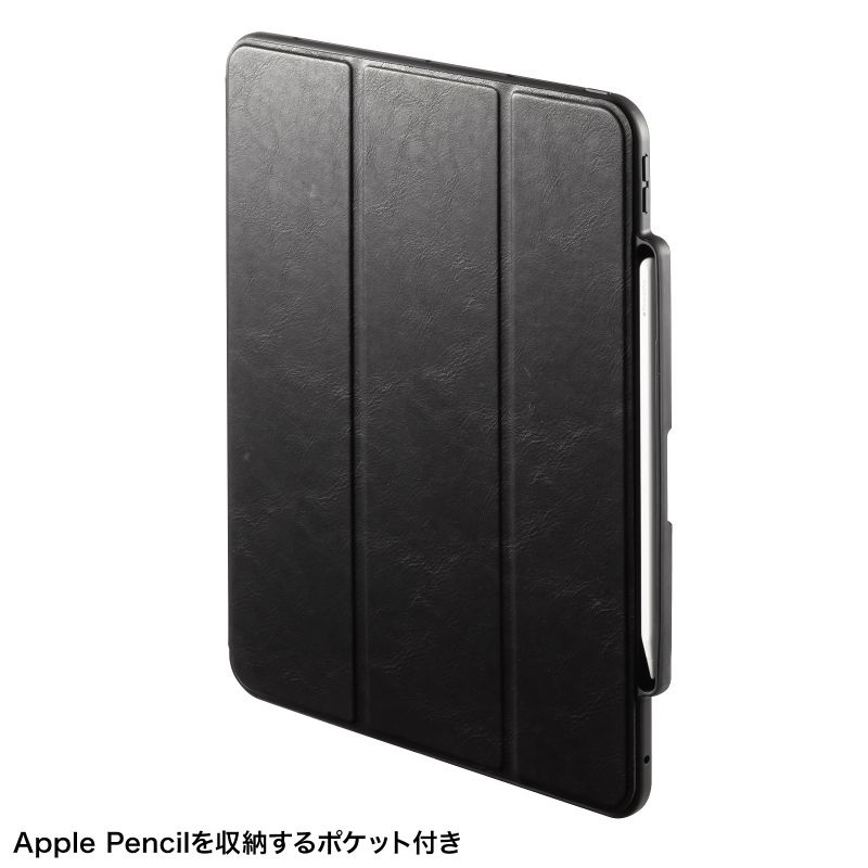 iPad Pro 13インチ(M4/2024)用タッチペン収納ポケット付きケース【PDA-IPAD2014BK】
