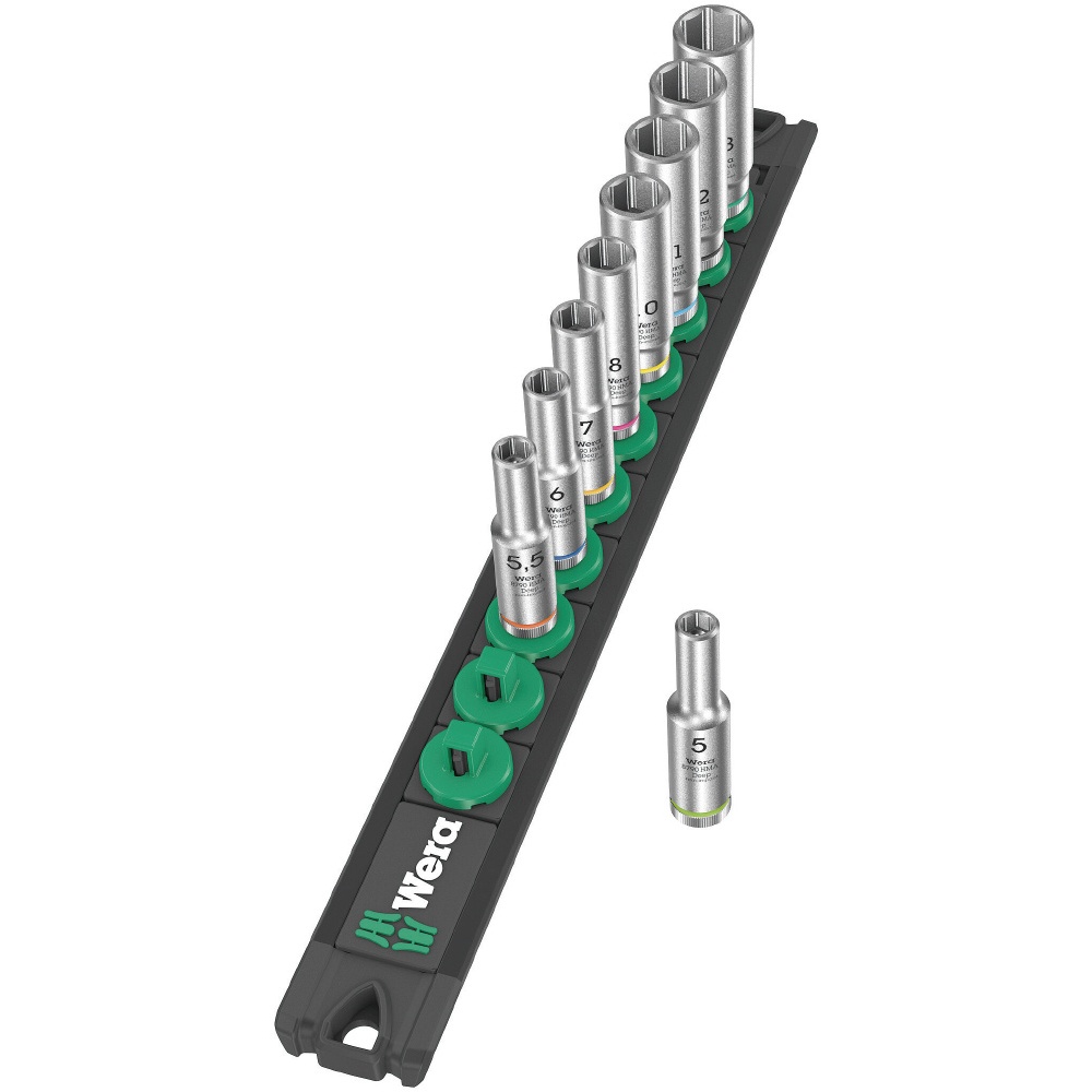 WERA ヴェラ 差込角1/4SQ 収納レール付き 9点組 ディープソケットレンチセット【005410】