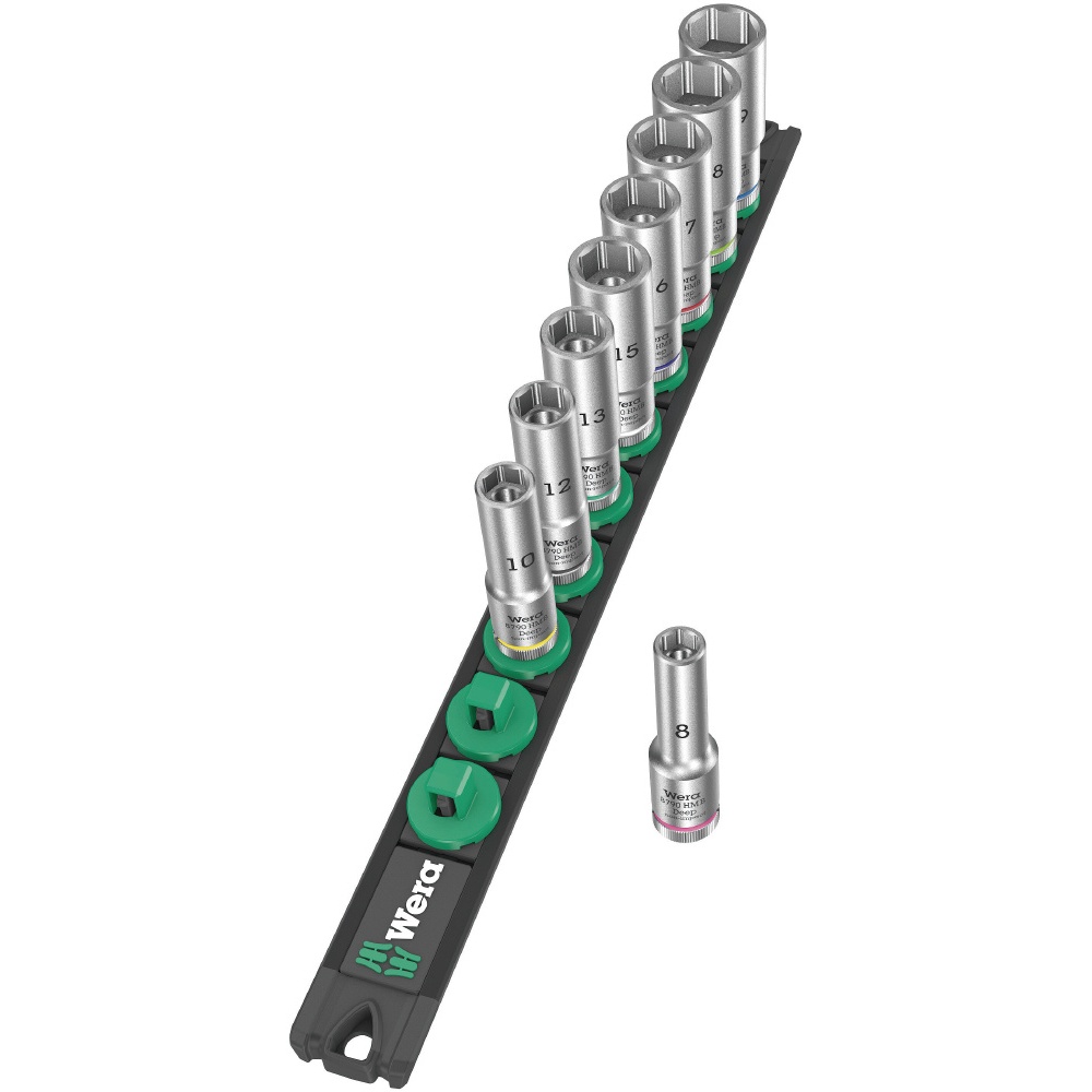 WERA ヴェラ 差込角3/8SQ 収納レール付き 9点組ディープソケットレンチセット【005440】